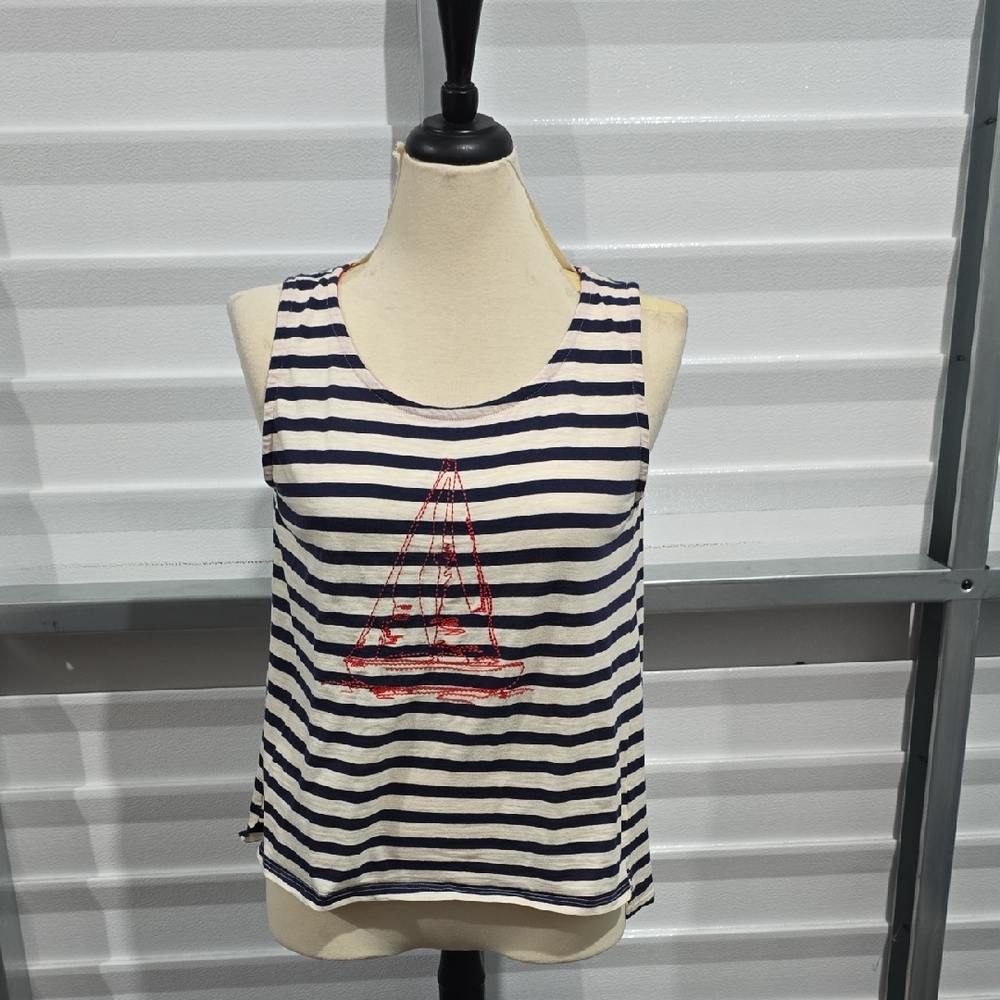 High Fifth White‎ and Blue Sleeveless Boxy Tank Top Size XL